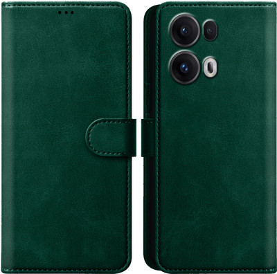 Qyist Flip Cover for Oppo Reno 13 Pro 5G |Vegan PU Leather |Foldable Stand & Pocket |Magnetic Closure(Green, Dual Protection, Pack of: 1)