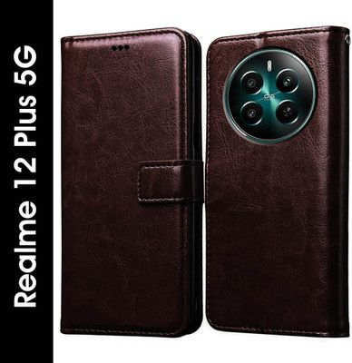 Casotec Flip Cover for Realme 12 Plus 5G, Realme Narzo 70 Pro 5G, Realme Narzo 70 5G, Realme P1 5G(Brown, Pack of: 1)