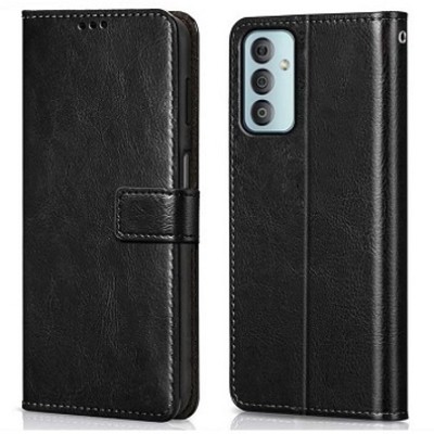 AKSP Flip Cover for Samsung Galaxy F23 5g Genuine Leather Finish & Designer Button(Black, Dual Protection, Pack of: 1)