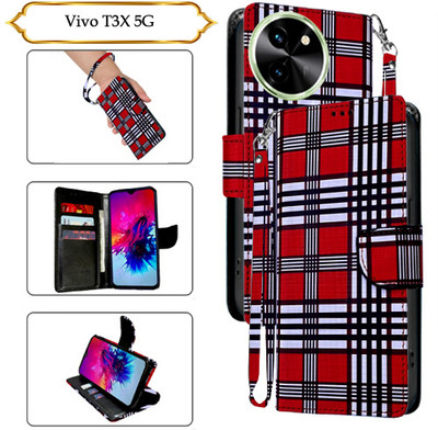 Asmart Flip Cover for Vivo T3X 5G(Red, Pack of: 1)
