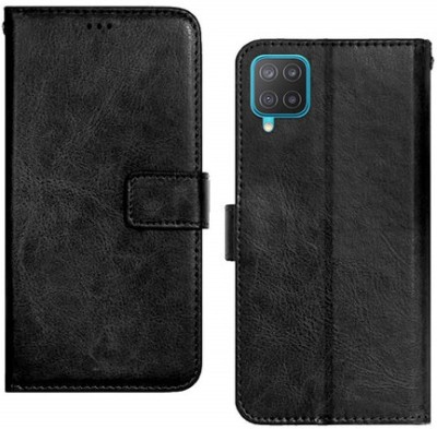 AKSP Flip Cover for Samsung Galaxy M12Leather Finish(Black, Magnetic Case, Pack of: 1)