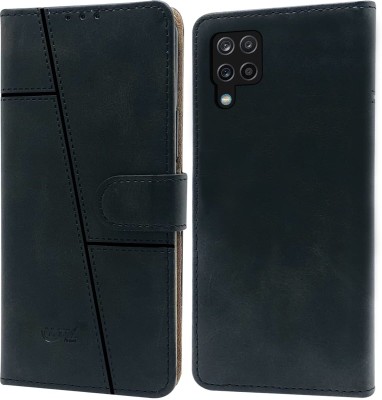 SnapStar Flip Cover for Samsung Galaxy F12(Premium Leather Material | Built-in Stand | Card Slots and Wallet)(Black, Dual Protection, Pack of: 1)
