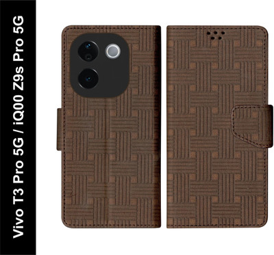 SBMS Flip Cover for Vivo T3 Pro 5G, iQOO Z9s Pro 5G Back Cover Case with Magnatic Closure(Brown, Shock Proof, Pack of: 1)
