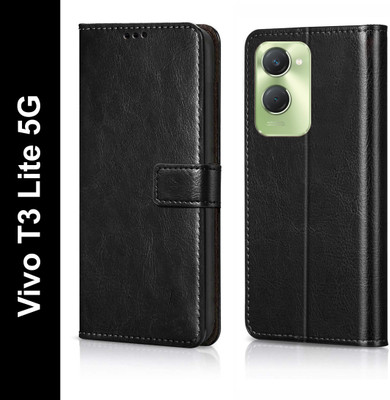 Flocculent Flip Cover for Vivo Y28e 5G, Vivo Y28s 5G, Vivo T3 Lite 5G(Black, Shock Proof, Pack of: 1)