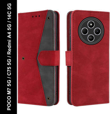 Openbuy Flip Cover for POCO M7 5G, POCO C75 5G, Redmi A4 5G, Redmi 14C 5G(Red, Magnetic Case, Pack of: 1)