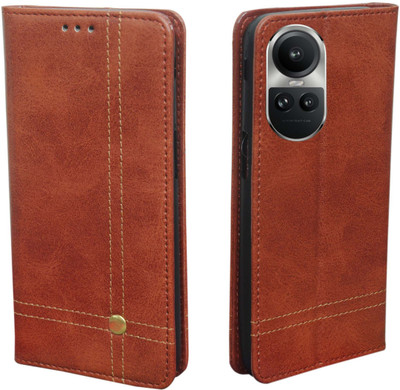 SESS XUSIVE Flip Cover for Oppo Reno 10 Pro 5G Leather Case Wallet Magnetic - Magnetic Brown(Brown, Dual Protection)