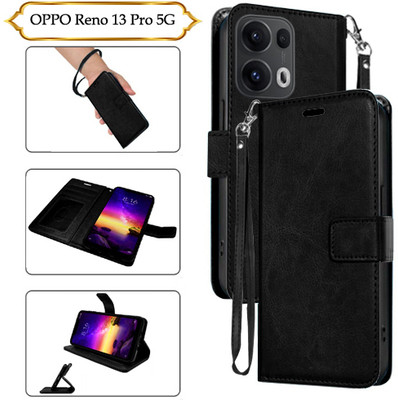 Cutemart Flip Cover for OPPO Reno 13 Pro 5G(Black, Pack of: 1)