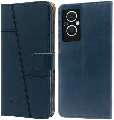 SLEEKERA2Z Flip Cover for Oppo F21 Pro 5G (Stitched Leather Finish |Magnetic Closure Foldable Stand|Blue)(Blue, Dual Protection, Pack of: 1)