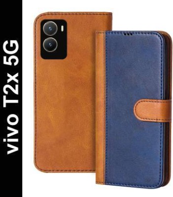 Flospy Flip Cover for vivo T2x 5G(Blue, Brown, Dual Protection, Pack of: 1)