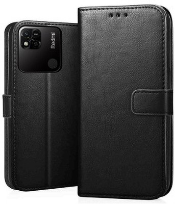 AKSP Flip Cover for Redmi 10A Leather Finish and Card Pockets(Black, Magnetic Case, Pack of: 1)