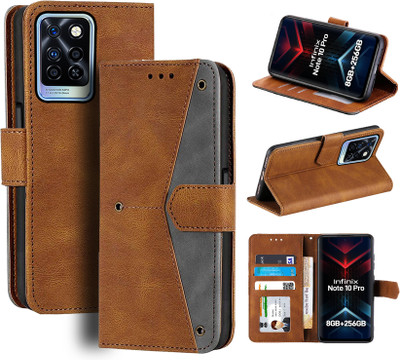 Unistuff Flip Cover for Infinix Note 10 Pro(Brown, Camera Bump Protector, Pack of: 1)