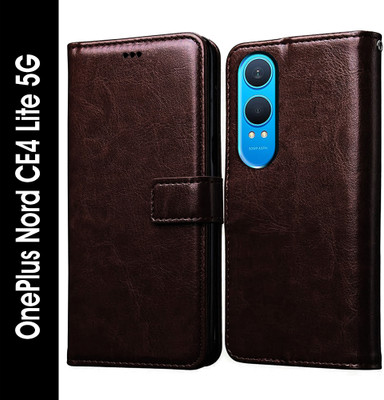 Casotec Flip Cover for OnePlus Nord CE4 Lite 5G(Brown, Pack of: 1)