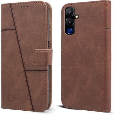 spaziogold Flip Cover for Tecno POVA 4(Premium Leather Material | Built-in Stand | Card Slots and Wallet)(Brown, Dual Protection, Pack of: 1)