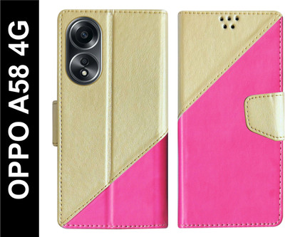 SBMS Flip Cover for OPPO A58 4G Back Cover Case with Magnatic Closure | Card & Money Pocket(Pink, Shock Proof, Pack of: 1)