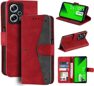 Unistuff Flip Cover for Redmi K50i 5G(Red, Camera Bump Protector, Pack of: 1)