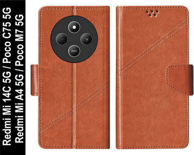 SBMS Flip Cover for Xiaomi Mi Redmi 14C 5G / Poco M7 5G / Poco C75 5G / Redmi A4 5G Back Cover Case(Brown, Shock Proof, Pack of: 1)