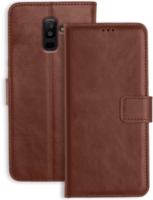 Genron Flip Cover for Samsung Galaxy A6 Plus(Brown, Dual Protection, Pack of: 1)