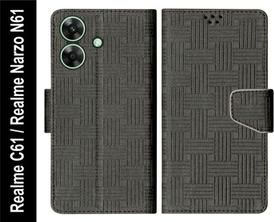 SBMS Flip Cover for Realme C61 / Realme Narzo N61 Back Cover Case with Magnatic Closure | Card & Money Pocket(Black, Shock Proof, Pack of: 1)