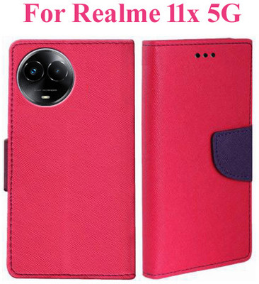 Mehsoos Flip Cover for Realme 11x 5G, Realme Narzo 60x 5G(Pink, Dual Protection, Pack of: 1)