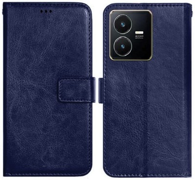 CASETREE Flip Cover for Vivo Y22, V2207 leather cover(Blue, Grip Case, Pack of: 1)