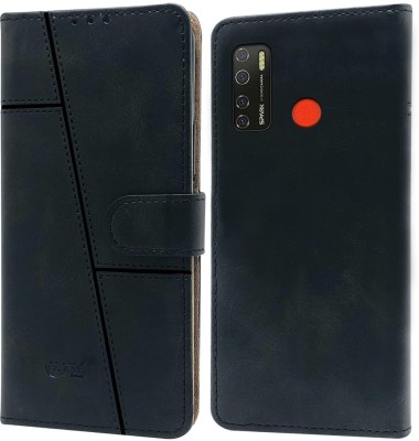 NIMMIKA ENTERPRISES Flip Cover for Tecno Spark 5(Premium Leather Material | 360-degree protection | Kickstand Feature)(Black, Dual Protection, Pack of: 1)