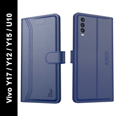 AIBEX Flip Cover for Vivo Y17 / Vivo Y15 / Vivo Y12 / Vivo U10 / Vivo Y11 (2019)|Vegan PU Leather |Stand(Blue, Cases with Holder, Pack of: 1)