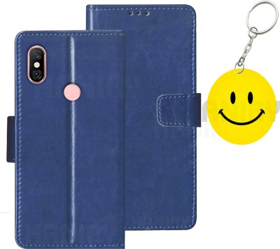 HANIRY Flip Cover for Redmi Note 6 Pro flip cover | M1806E7TG flip cover | Free Smiley Keychain | Blue(Blue, Dual Protection, Pack of: 1)