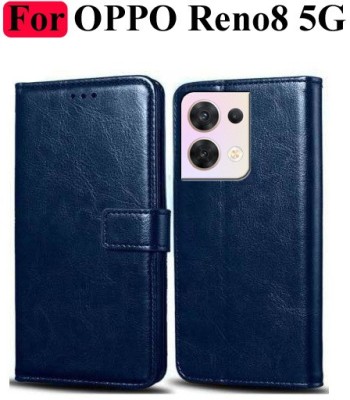 Turncoat Flip Cover for OPPO Reno8 5G(Blue, Grip Case, Pack of: 1)