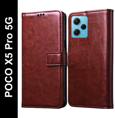 Krumholz Flip Cover for POCO X5 Pro 5G(Brown, Dual Protection, Pack of: 1)