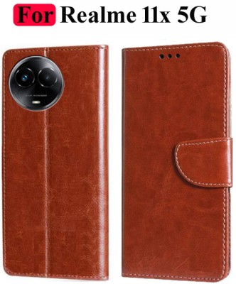Turncoat Flip Cover for Realme 11x 5G, Realme Narzo 60x 5G(Brown, Grip Case, Pack of: 1)