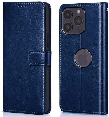 COVERHEAD Flip Cover for Leather Flip Back Cover for Iphone 14 Pro- MQ293HN (Blue, Dual Protection, Pack of: 1)(Blue, Camera Bump Protector)