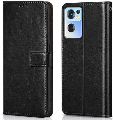 SUCH Flip Cover for Flip Cover for OPPO Reno7 5G-CPH2371 (Black, Dual Protection, Pack of: 1)(Black, Cases with Holder)