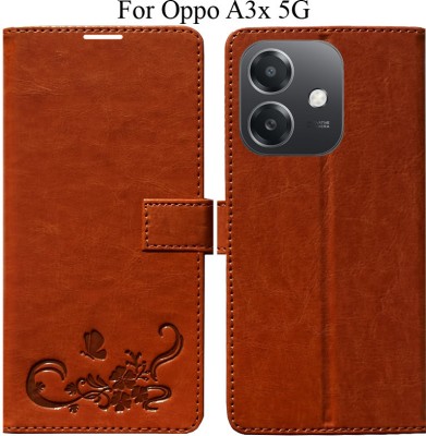 MYSHANZ Flip Cover for Oppo A3X 5G(Orange, Magnetic Case)