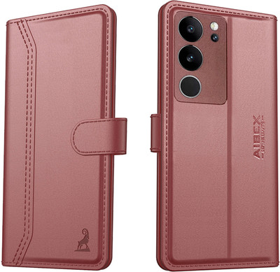 AIBEX Flip Cover for Vivo V29 Pro 5G / Vivo V29 5G|Vegan PU Leather |Foldable Stand & Pocket |Magnetic Closure(Brown, Cases with Holder, Pack of: 1)