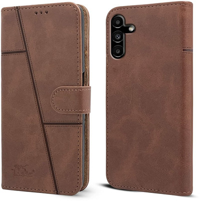 NIMMIKA ENTERPRISES Flip Cover for Samsung Galaxy A14 5G(Premium leather material | 360-degree protection | Stand function)(Brown, Dual Protection, Pack of: 1)