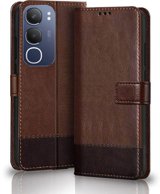 SESS XUSIVE Flip Cover for Vivo Y29 5G -Dual-Color Leather Finish Wallet - Brown & Coffee(Blue, Dual Protection)