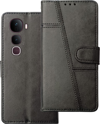 fonfox Flip Cover for VIVO Y400 PRO 5G | STRONG MAGNET | VEGAN LEATHER | SCRATCH RESISTANT | SLIM & BEST FIT |(Black, Dual Protection, Pack of: 1)