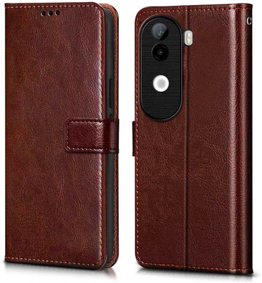 WOW Imagine Flip Cover for iQOO Z9s 5G | Vivo V40e 5G Card Pockets Wallet & Stand(Brown, Magnetic Case, Pack of: 1)