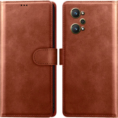 Roxel Flip Cover for Realme Gt Neo 2 |Vegan PU Leather |Foldable Stand & Pocket |Magnetic Closure(Brown, Dual Protection, Pack of: 1)