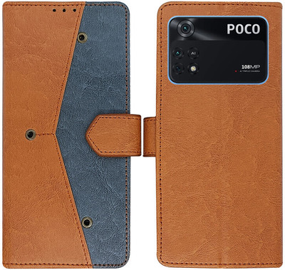 Dhar Flips Flip Cover for POCO X4 Pro 5G(Brown, Magnetic Case, Pack of: 1)