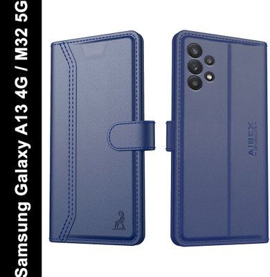 AIBEX Flip Cover for Samsung Galaxy A13 4G / Samsung Galaxy M32 5G| Premium Leather Finish | Magnetic Closure(Blue, Magnetic Case, Pack of: 1)