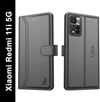 AIBEX Flip Cover for Xiaomi Redmi 11i 5G / Redmi 11i 5G Hypercharge|Vegan PU Leather |Foldable Stand & Pocket(Black, Cases with Holder, Pack of: 1)
