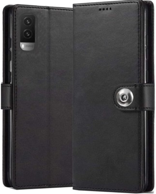 XSHIELD Flip Cover for Vivo V21E 5G Wallet-Genuine Leather- Card Holders-Shockproof Back Cover(Black, Dual Protection, Pack of: 1)