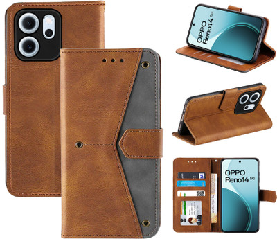 Autofocus Flip Cover for Oppo Reno14 5G(Brown, Camera Bump Protector, Pack of: 1)