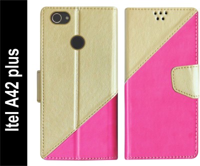 SBMS Flip Cover for Itel A42 plus Back Cover Case with Magnatic Closure(Pink, Shock Proof, Pack of: 1)