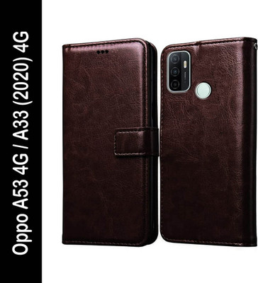 Casotec Flip Cover for Oppo A53, Oppo A33 (2020)(Brown, Pack of: 1)
