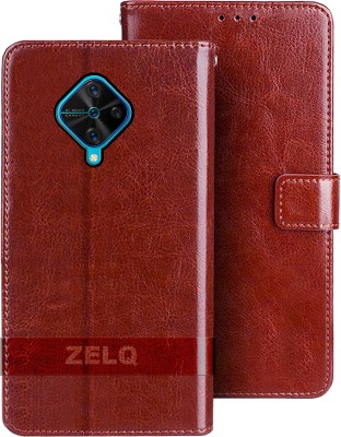 Zelq Flip Cover for Vivo S1 Pro(Brown, Dual Protection, Pack of: 1)