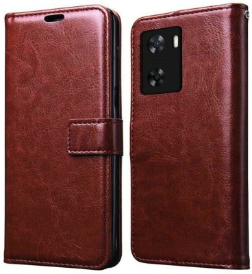 CaseTrendz Flip Cover for Oppo A57 (2020) Wallet Design Double Stiched with stand(Brown, Dual Protection, Pack of: 1)