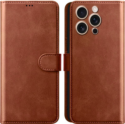 Qyist Flip Cover for iPhone 16 Pro Max |Vegan PU Leather |Foldable Stand & Pocket |Magnetic Closure(Brown, Dual Protection, Pack of: 1)