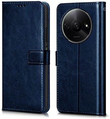 WOW Imagine Flip Cover for REDMI A3, (Flexible | Leather Finish | Card Pockets Wallet & Stand |(Blue, Magnetic Case, Pack of: 1)